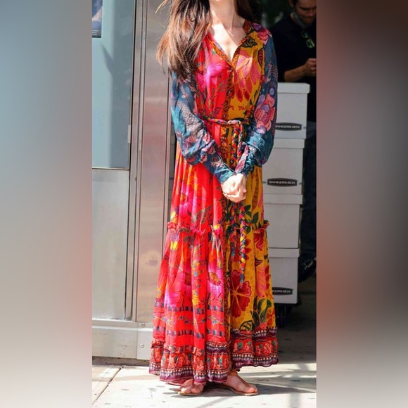 NEW FARM RIO Mixed Prints Button Down Maxi Dress In Mix Print Large - Picture 7 of 16